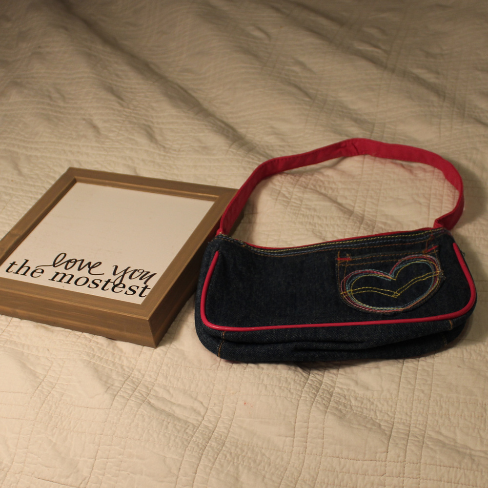 Cute Denim Heart Purse with pink lining